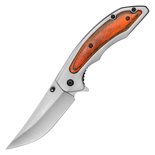 Wartech - 8.25" Silver Wood | Spring Assisted Pocket Knife