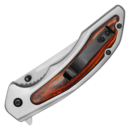 Wartech - 8.25" Silver Wood Pocket Knife