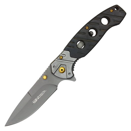 Wartech - 8" Gray Steel Wood | Spring Assisted Pocket Knife