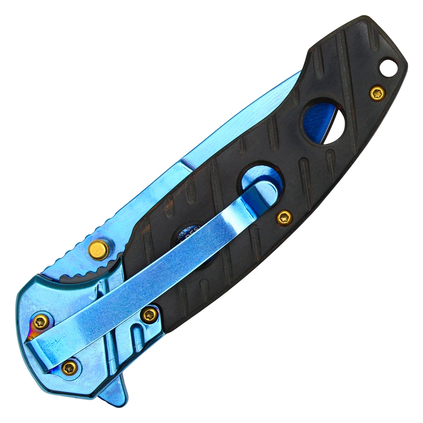 Wartech - 8" Blue Chrome Wood | Spring Assisted Pocket Knife