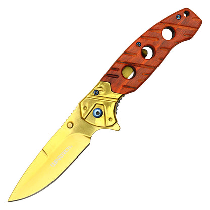 Wartech - 8" Gold Cherry Wood | Spring Assisted Pocket Knife