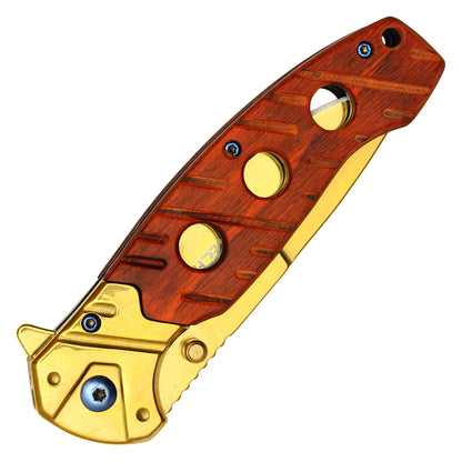 Wartech - 8" Gold Cherry Wood | Spring Assisted Pocket Knife