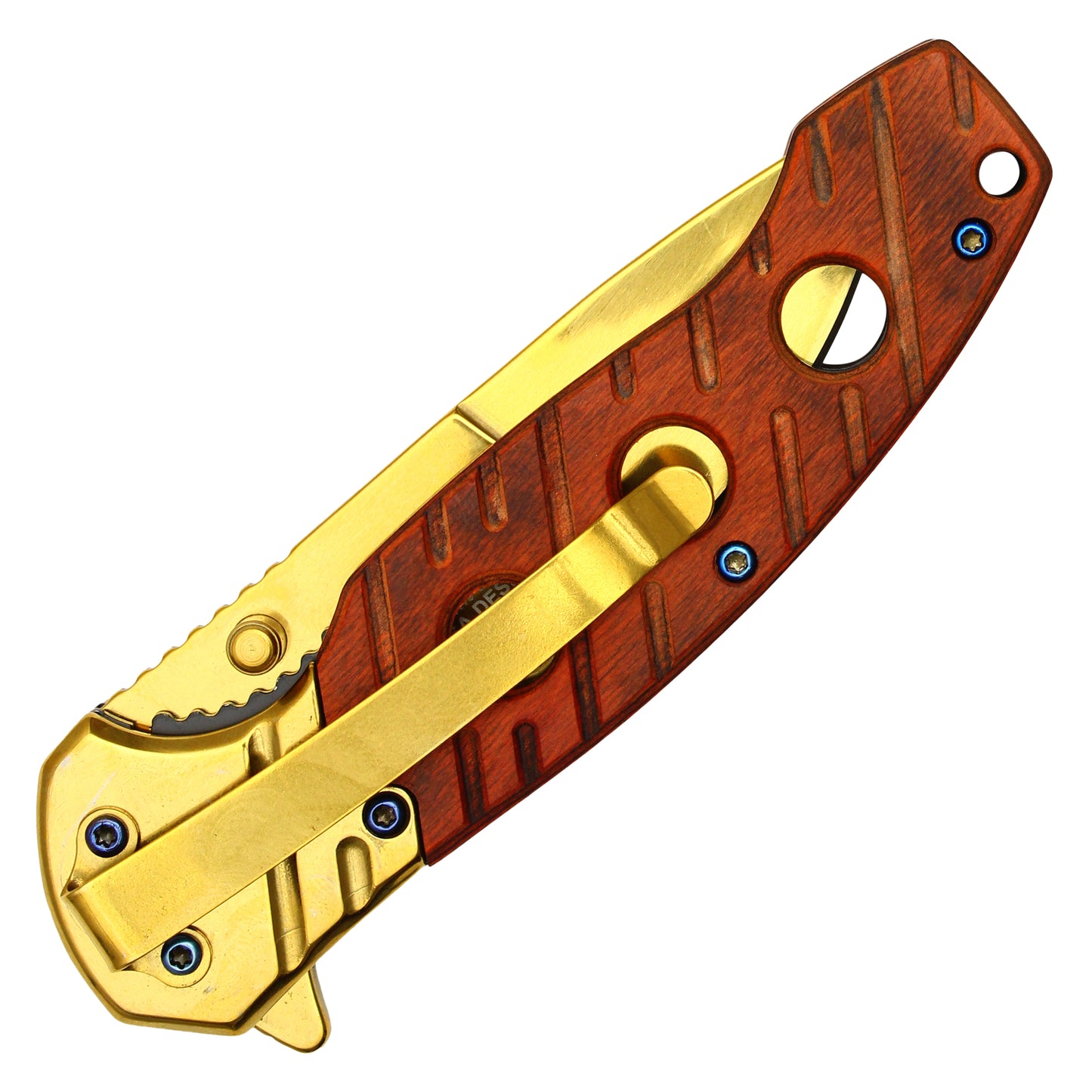 Wartech - 8" Gold Cherry Wood | Spring Assisted Pocket Knife