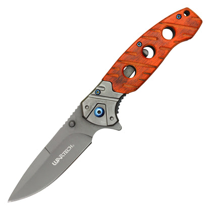 Wartech - 8" Gray Cherry Wood | Spring Assisted Pocket Knife