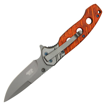 Wartech - 8" Gray Cherry Wood | Spring Assisted Pocket Knife