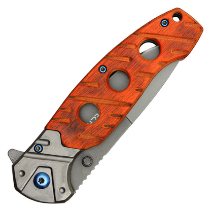 Wartech - 8" Gray Cherry Wood | Spring Assisted Pocket Knife