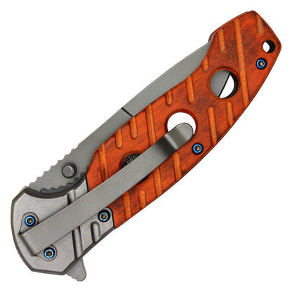 Wartech - 8" Gray Cherry Wood | Spring Assisted Pocket Knife