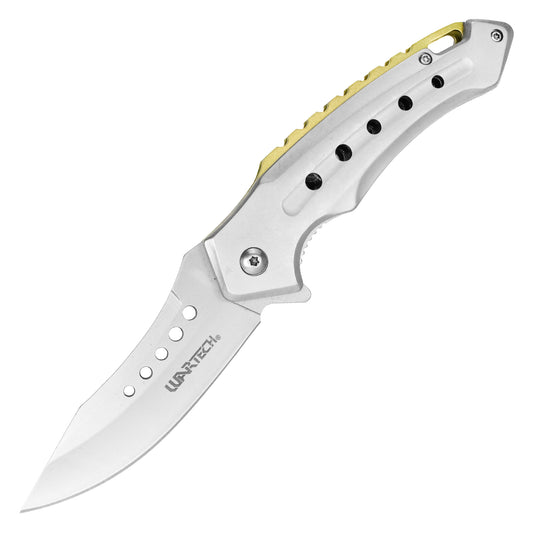 Wartech - 8" Silver Gold Spine | Spring Assisted Pocket Knife