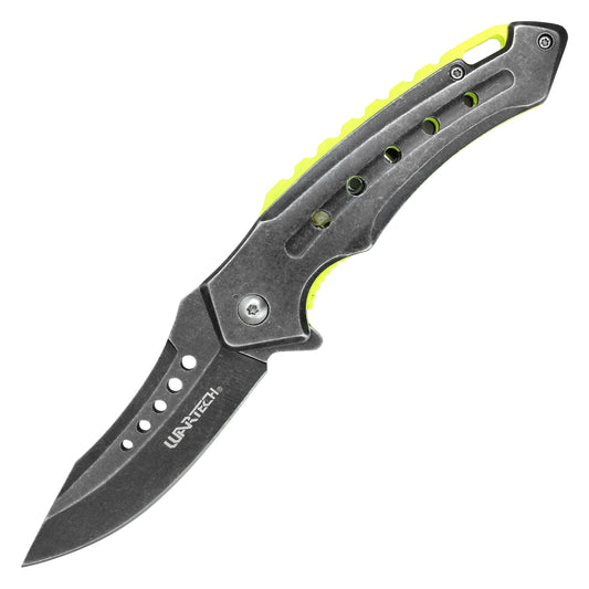 Wartech - 8" Stonewashed Yellow Spine | Spring Assisted Pocket Knife