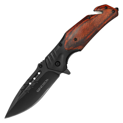 Wartech - 8.5" Black Wood | Spring Assisted Pocket Knife