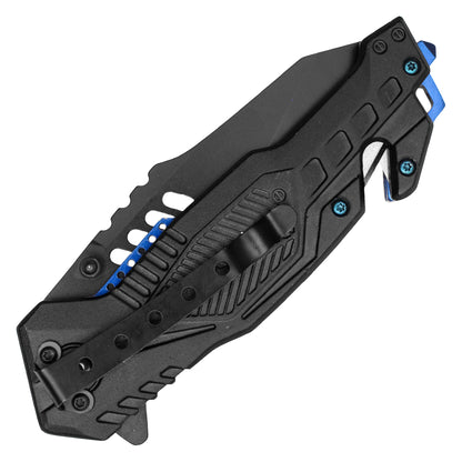 Wartech - 8.5" Blue Striped Tactical Pocket Knife