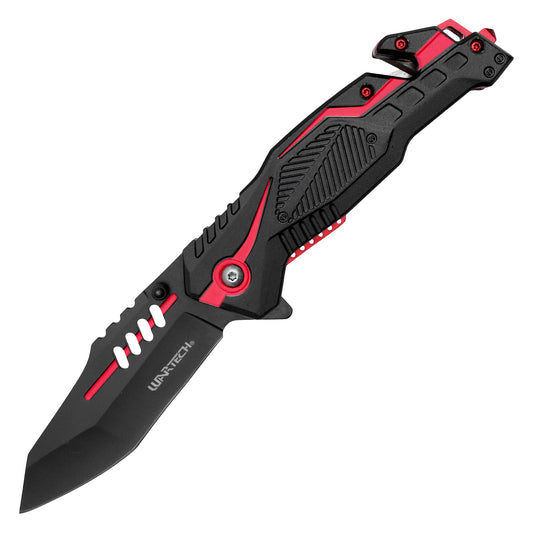 Wartech - 8.5" Red Stripe Tactical | Spring Assisted Pocket Knife