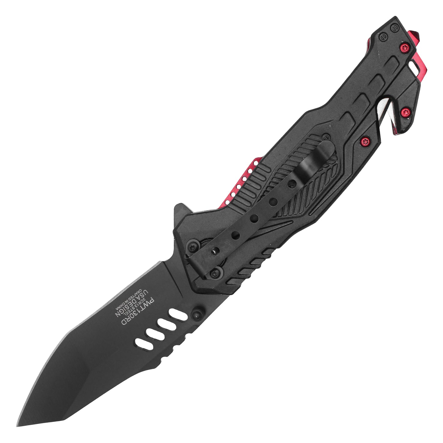 Wartech - 8.5" Red Striped Tactical Pocket Knife