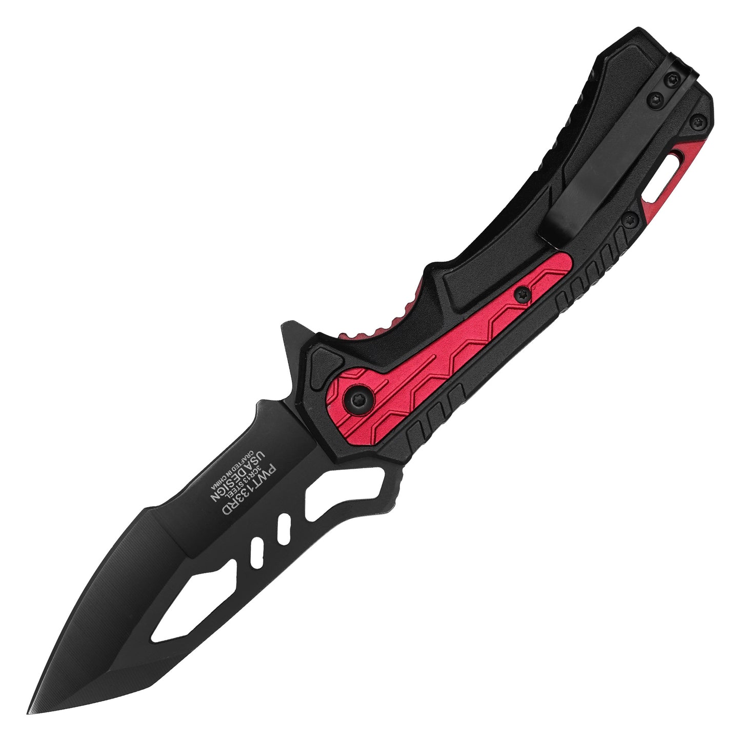 Wartech - 8.25” Tactical Red & Black | Spring Assisted Pocket Knife