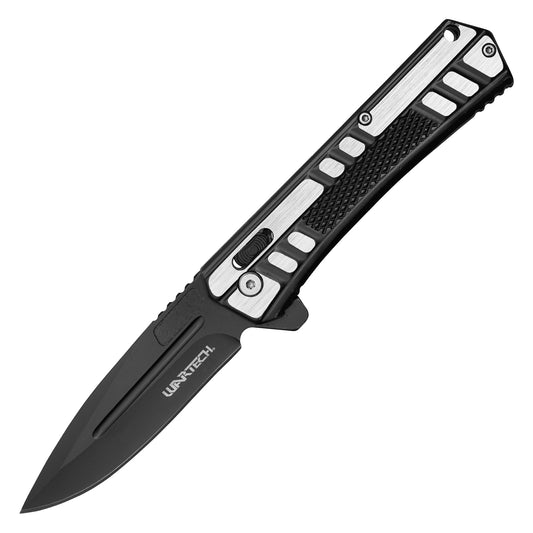 Wartech - 8.25” Black & Silver Stainless Steel | Spring Assisted Pocket Knife