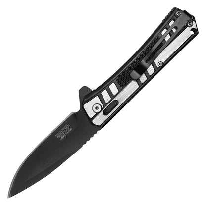 Wartech - 8.25” Black & Silver Stainless Steel | Spring Assisted Pocket Knife