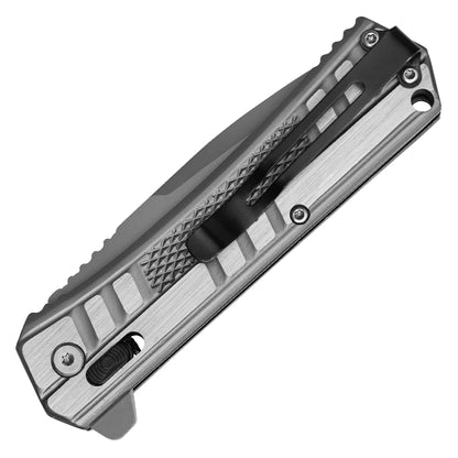 Wartech - 8.25” Silver Stainless Steel | Spring Assisted Pocket Knife