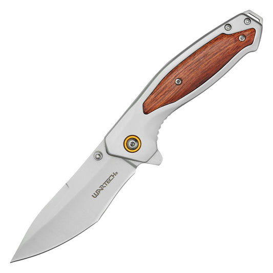 Wartech - 8" Tactical Silver Wood | Spring Assisted Pocket Knife