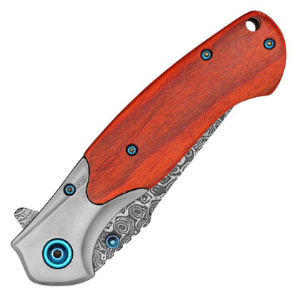 Wartech - 8" Natural Wood | Spring Assisted Pocket Knife