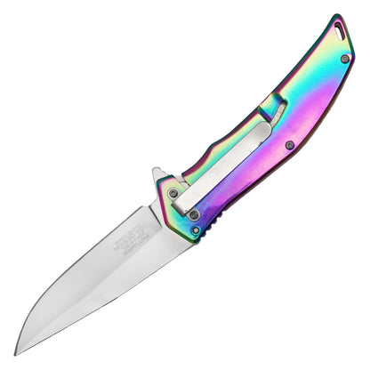 Wartech - 8.5" Rainbow Brushed Steel | Spring Assisted Pocket Knife