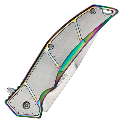 Wartech - 8.5" Rainbow Brushed Steel | Spring Assisted Pocket Knife