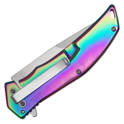 Wartech - 8.5" Rainbow Brushed Steel | Spring Assisted Pocket Knife