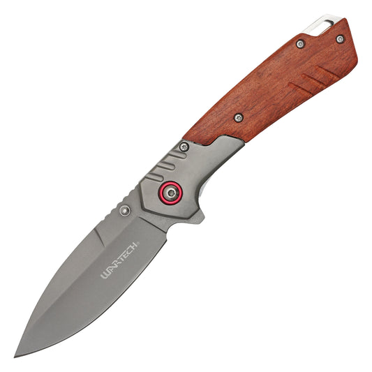 Wartech - 8" Brown Wood 2-Tone | Spring Assisted Pocket Knife