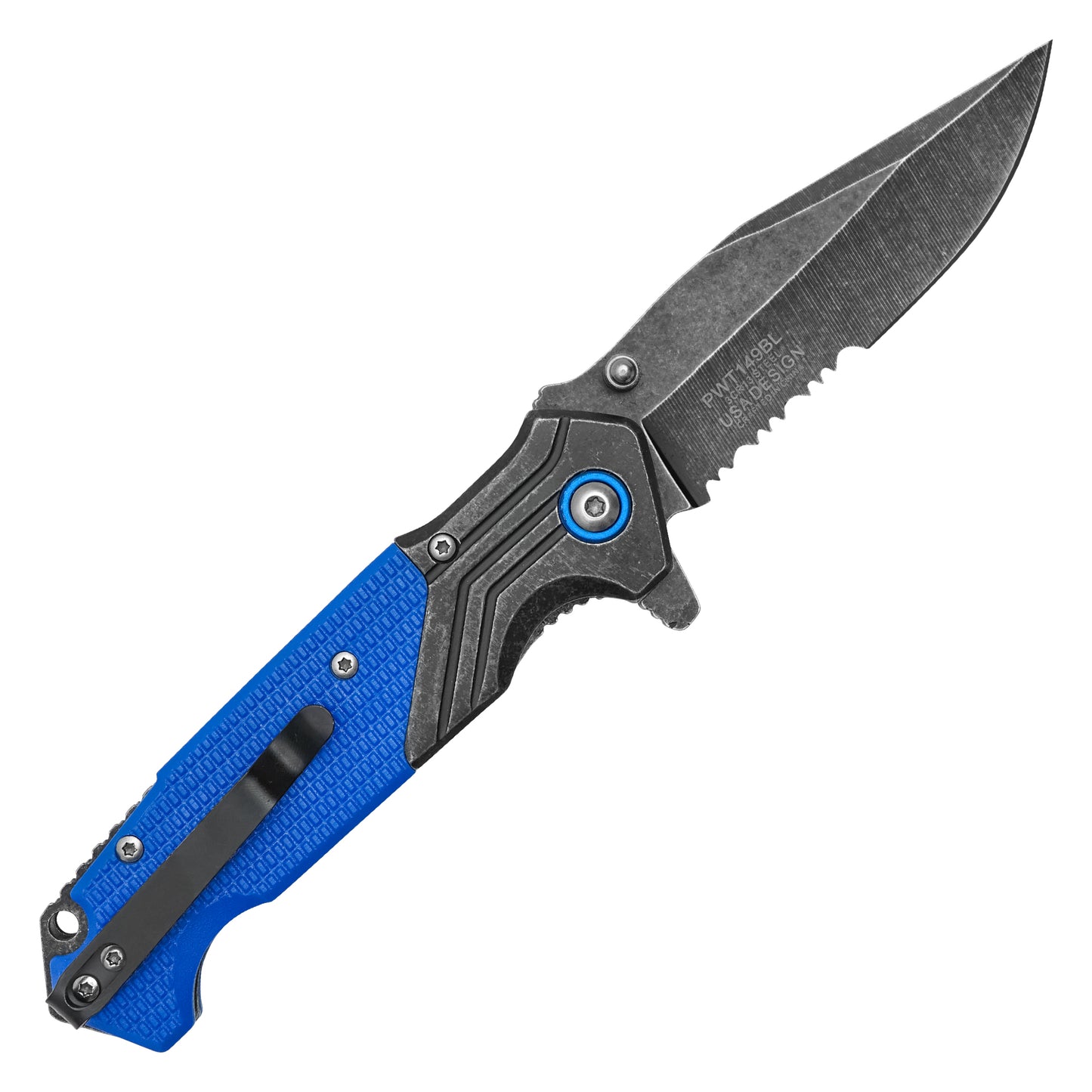 Wartech - 7.75" Tactical Blue Stonewashed | Spring Assisted Pocket Knife