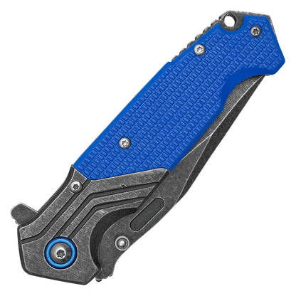 Wartech - 7.75" Tactical Blue Stonewashed | Spring Assisted Pocket Knife