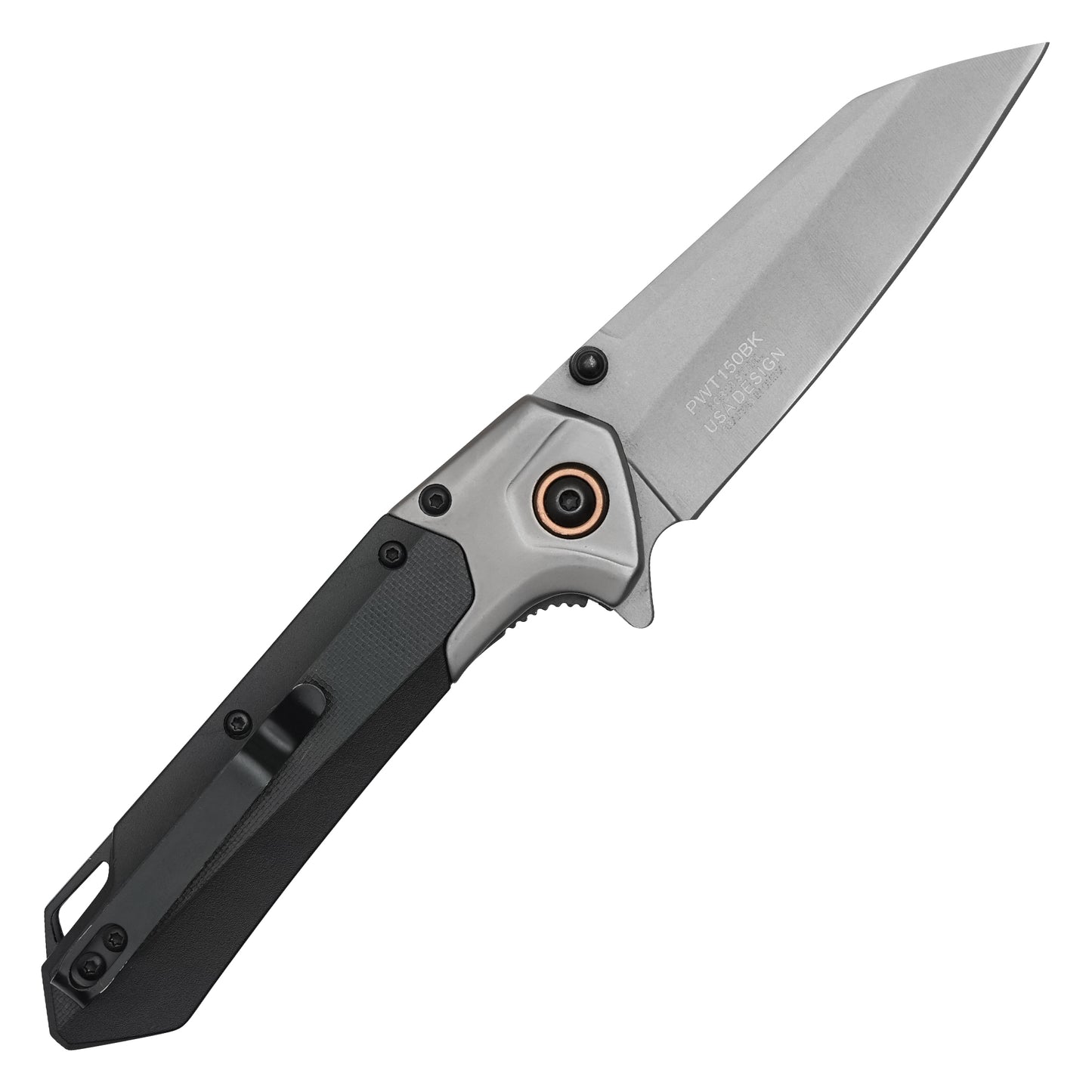 Wartech - 7.75" 2-Tone Black Wharncliffe | Spring Assisted Pocket Knife