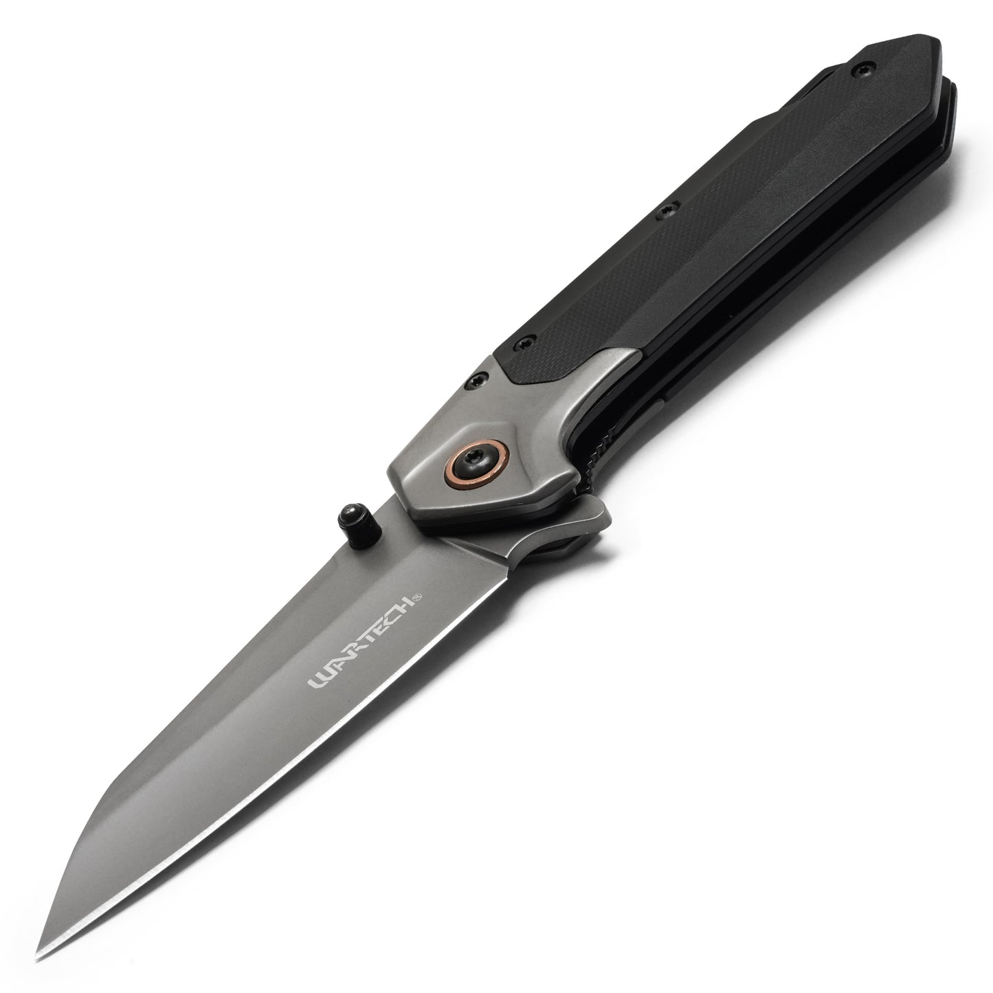 Wartech - 7.75" 2-Tone Black Wharncliffe | Spring Assisted Pocket Knife