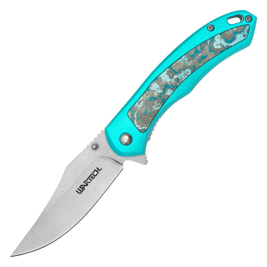 Wartech - 8" Blue Marble | Spring Assisted Pocket Knife