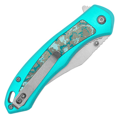 Wartech - 8" Blue Marble | Spring Assisted Pocket Knife