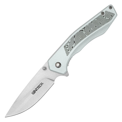 Wartech - 7.75" Gray Damascus | Spring Assisted Pocket Knife