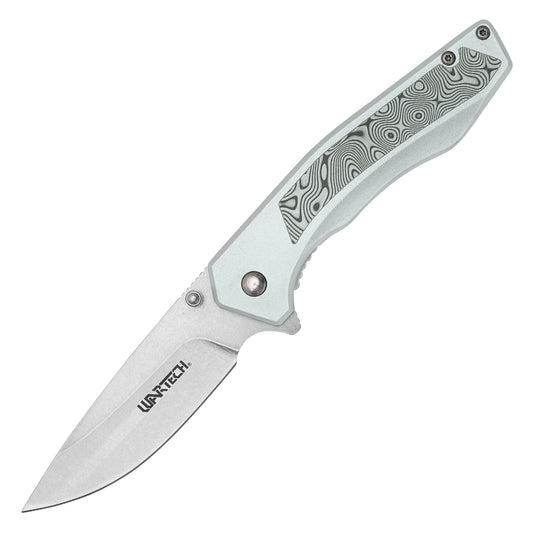 Wartech - 7.75" Gray Damascus | Spring Assisted Pocket Knife