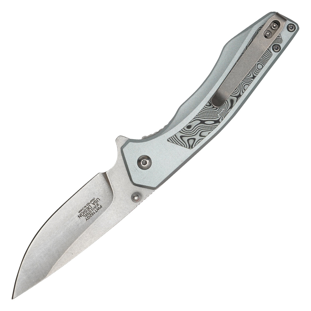 Wartech - 7.75" Gray Damascus | Spring Assisted Pocket Knife
