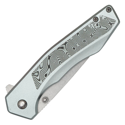 Wartech - 7.75" Gray Damascus | Spring Assisted Pocket Knife