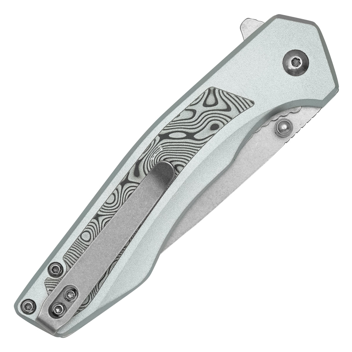 Wartech - 7.75" Gray Damascus | Spring Assisted Pocket Knife