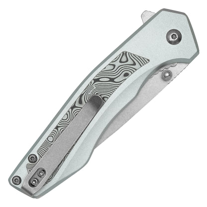 Wartech - 7.75" Gray Damascus | Spring Assisted Pocket Knife