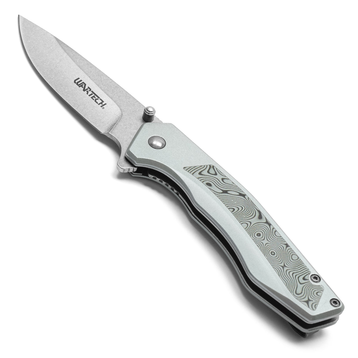 Wartech - 7.75" Gray Damascus | Spring Assisted Pocket Knife