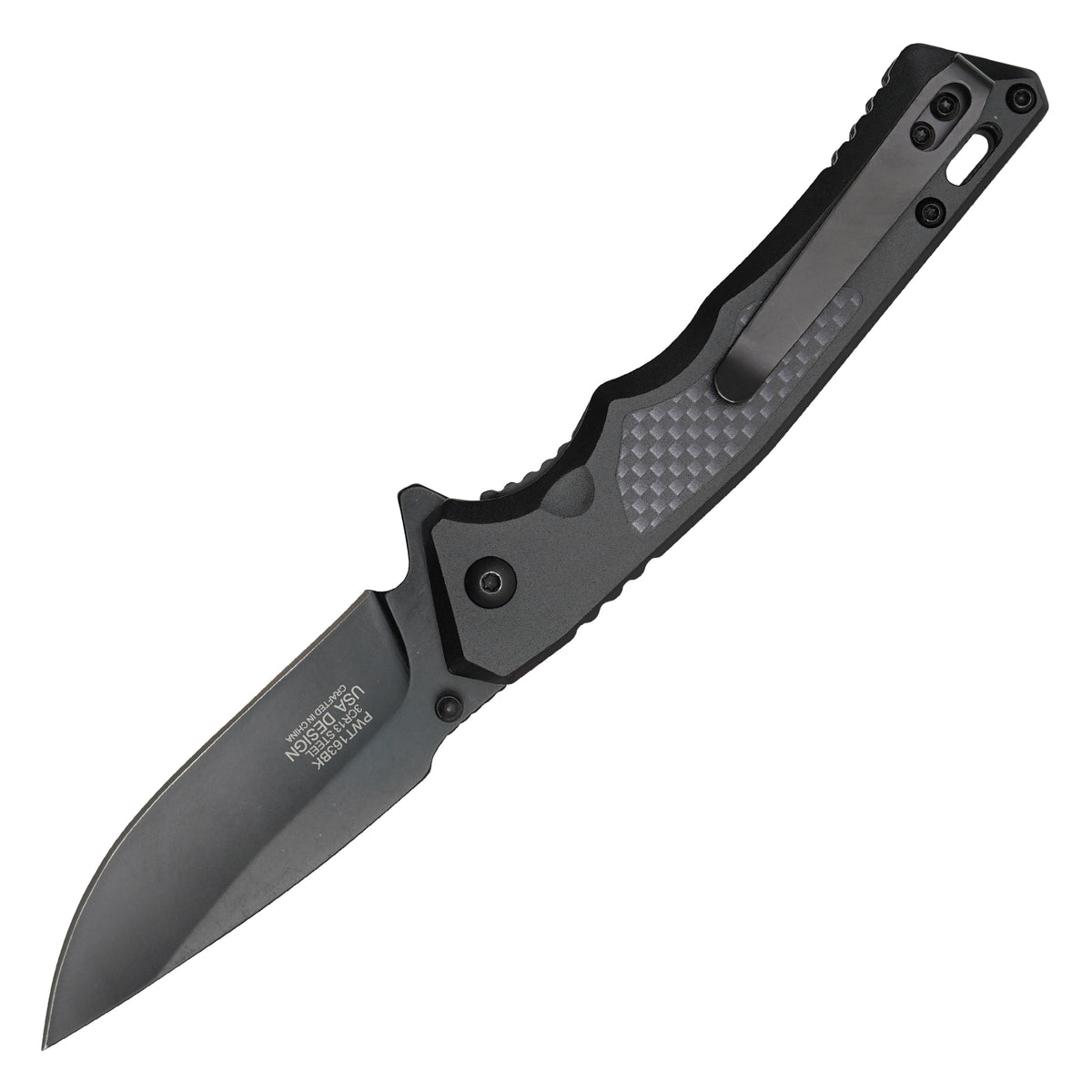 Wartech - 7.75" Black Carbon | Spring Assisted Pocket Knife