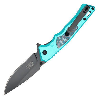 Wartech - 7.75" Blue Marble | Spring Assisted Pocket Knife