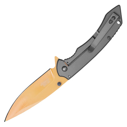 Wartech - 8" Orange Blade & Dark Grey Handle | Spring Assisted Pocket Knife