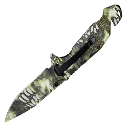 Wartech - 8" Woodland Morpho Camo Pocket Knife