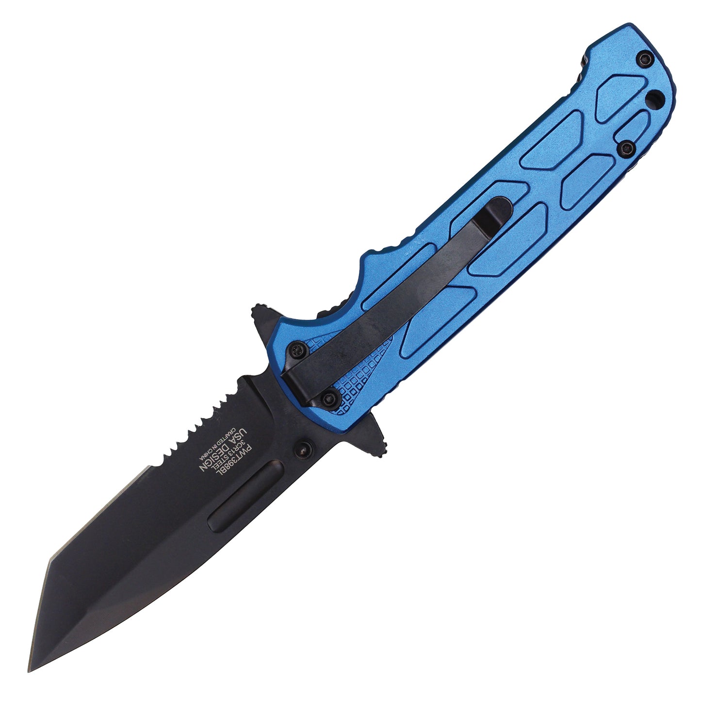 8" Blue Pocket Knife w/ Black Blade