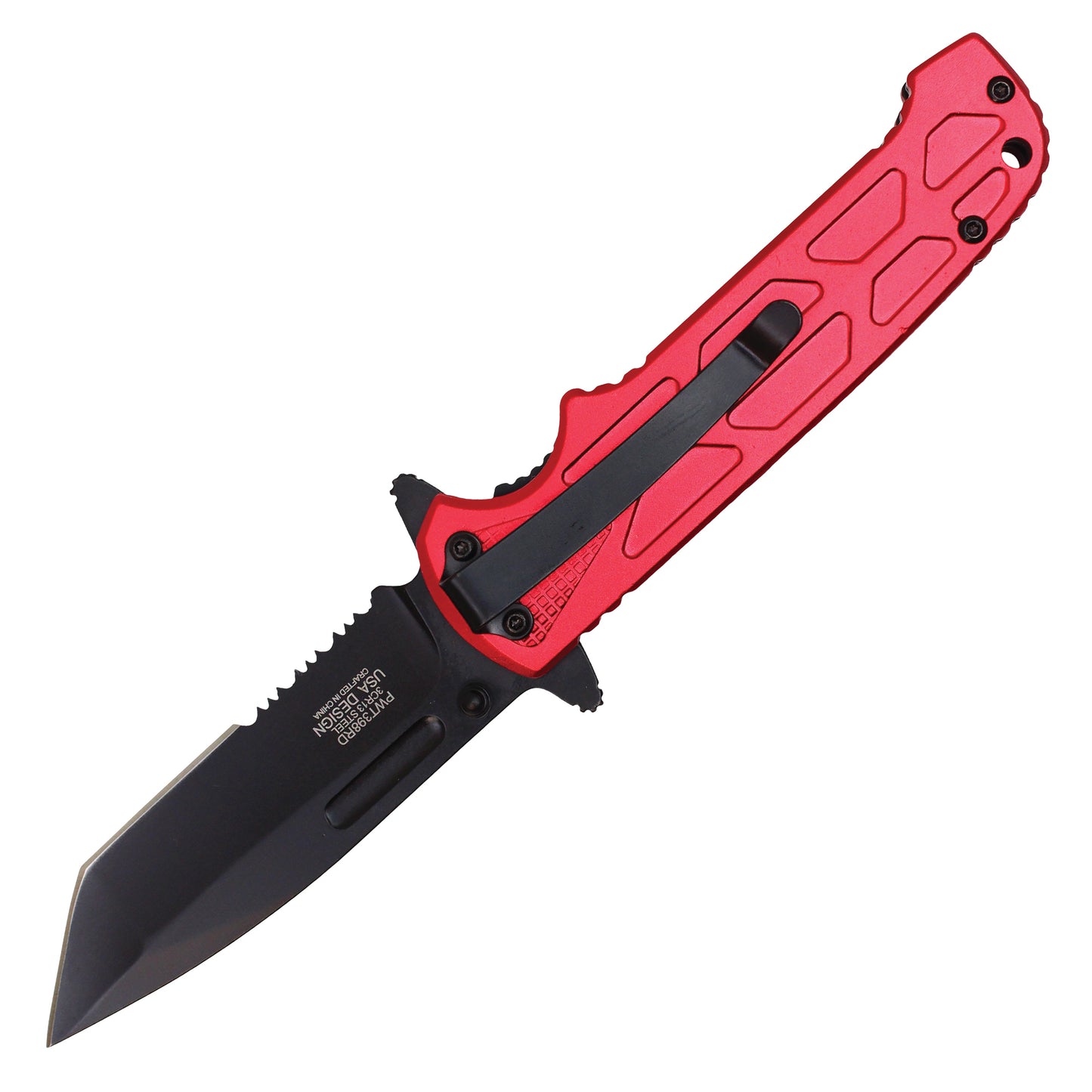 8" Red Pocket Knife w/ Black Blade