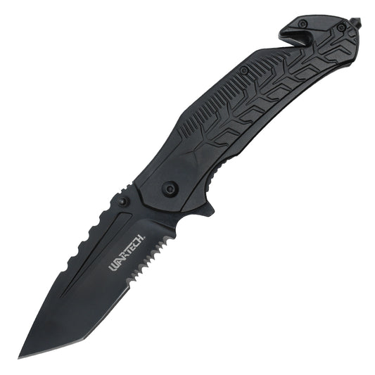 Wartech 8" Serrated Black Pocket Knife