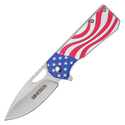 Wartech - 6.25” Silver USA Flag | Spring Assisted Pocket Knife