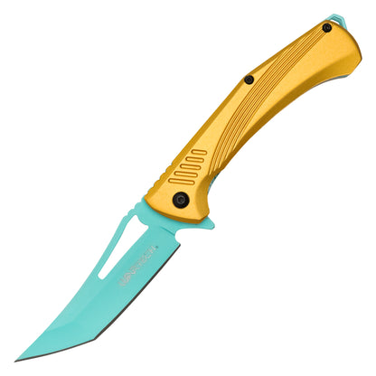 Wartech - 8.25" Gold Perforated Blade | Spring Assisted Pocket Knife
