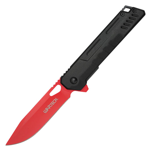 Wartech - 7.75" Red & Black Perforated | Spring Assisted Pocket Knife